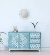 Brush & Timber Handmade Mango Wood  Wood Sideboard In Blue and White Colour